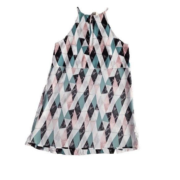 Tyche Halter Dress Women's Size Small Boho Mini Sleeveless Green Blue Harlequin - Picture 1 of 13